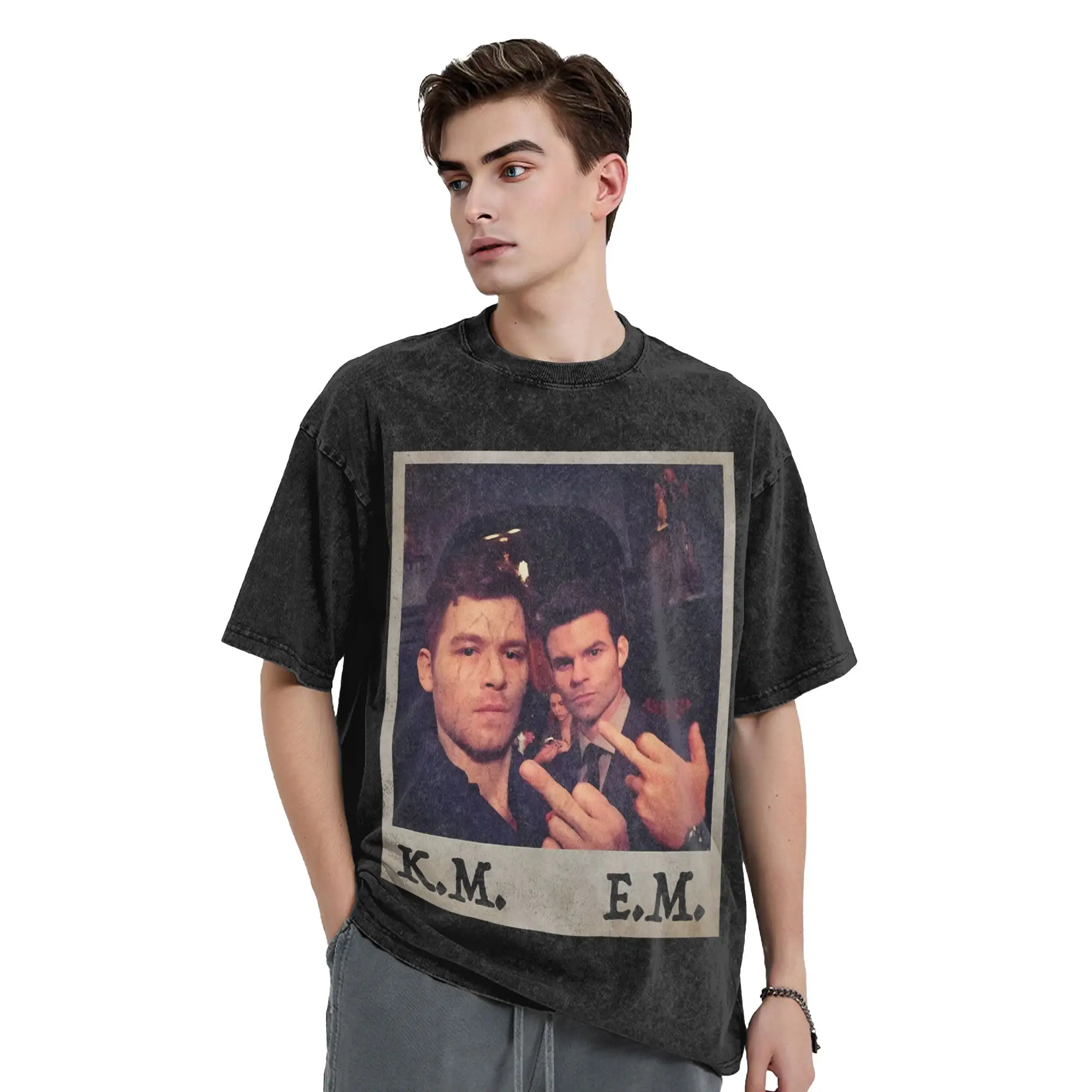 Klaus Mikaelson and Elijah Mikaelson Meme Washed T Shirt Streetwear Vintage T-Shirts the Vampire Diaries Tee Shirt Men Women