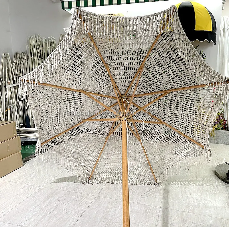 Handmade Latin America cotton umbrella outdoor fringed beach umbrella with fringed sun outdoor beach umbrella