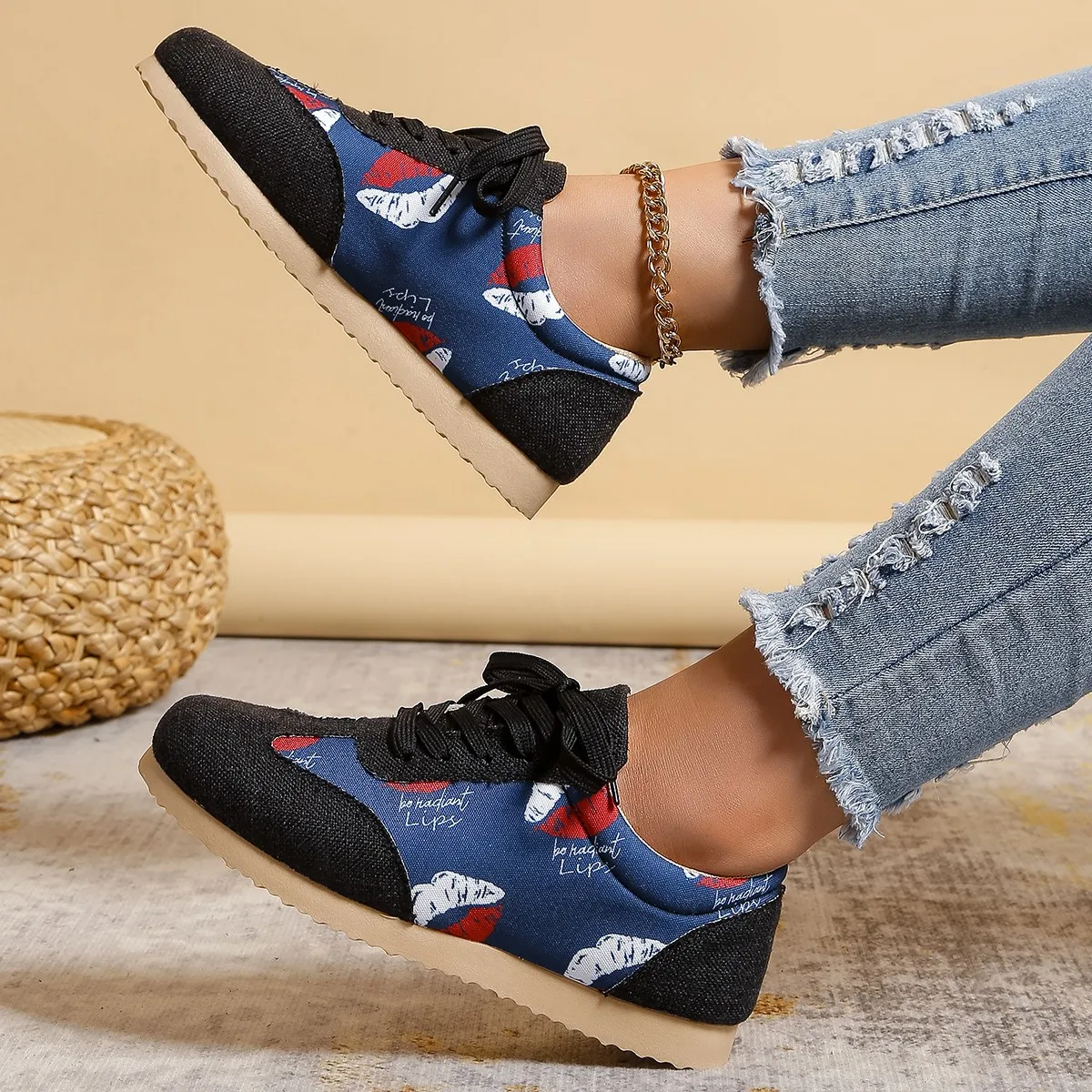 Casual Female Sneakers Women Vulcanized Shoes 2023 Summer Trend Color Blocking Printing Running Mom Shoe Lightweight Rubber Sole