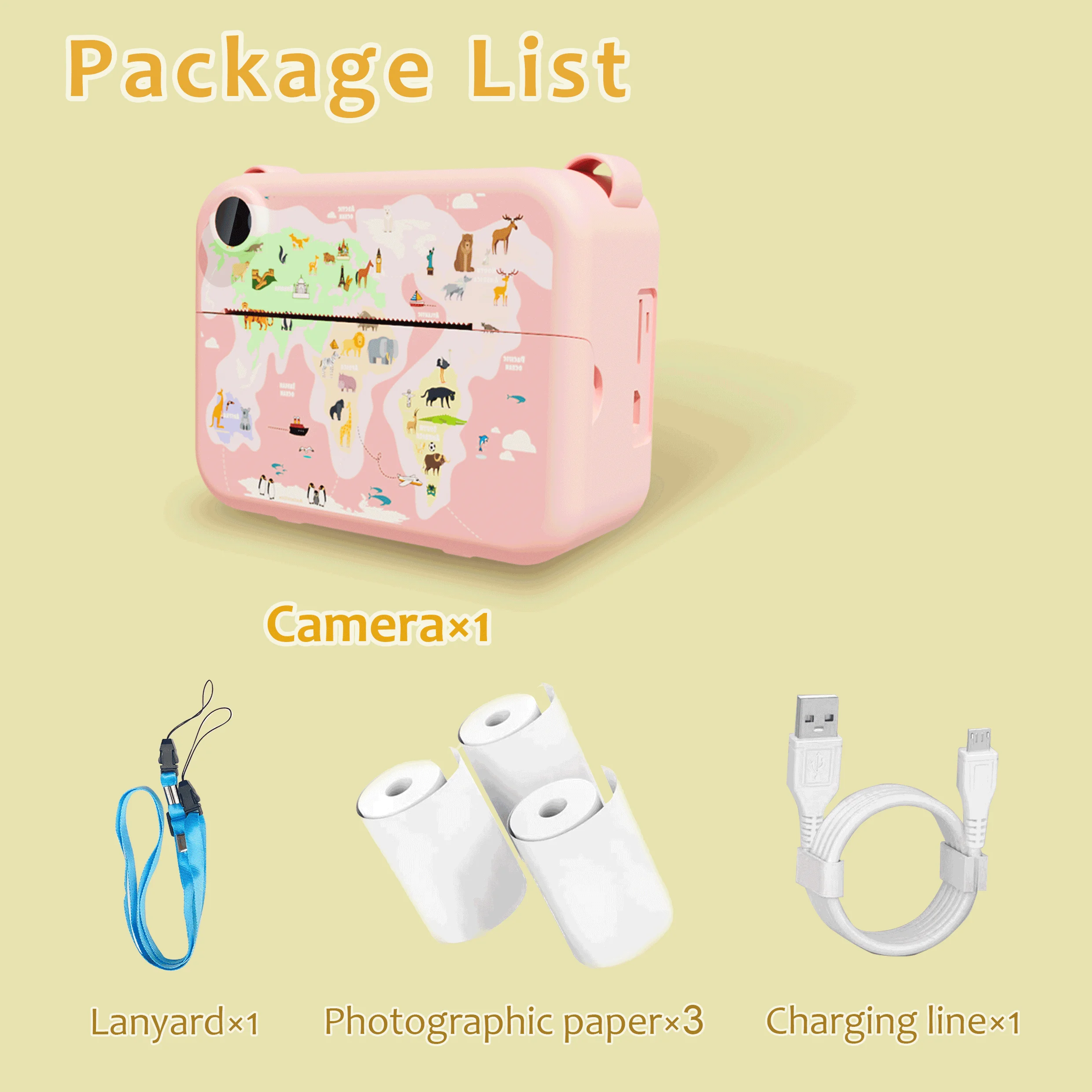 Instant Print Camera, Digital Zero Ink Camera with 3 Rolls of Printing Paper, Christmas Halloween Gift for Girls and Boys
