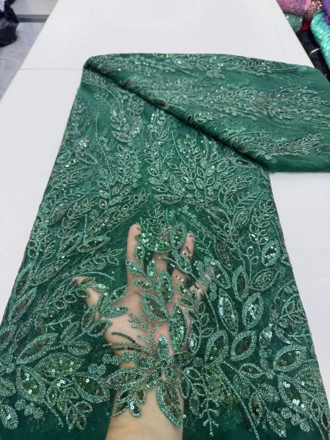 

Luxury African Embroidery Fabric With Sequins 5 Yards Fashion French Tulle Mesh Lace Fabric for Wedding Material 570