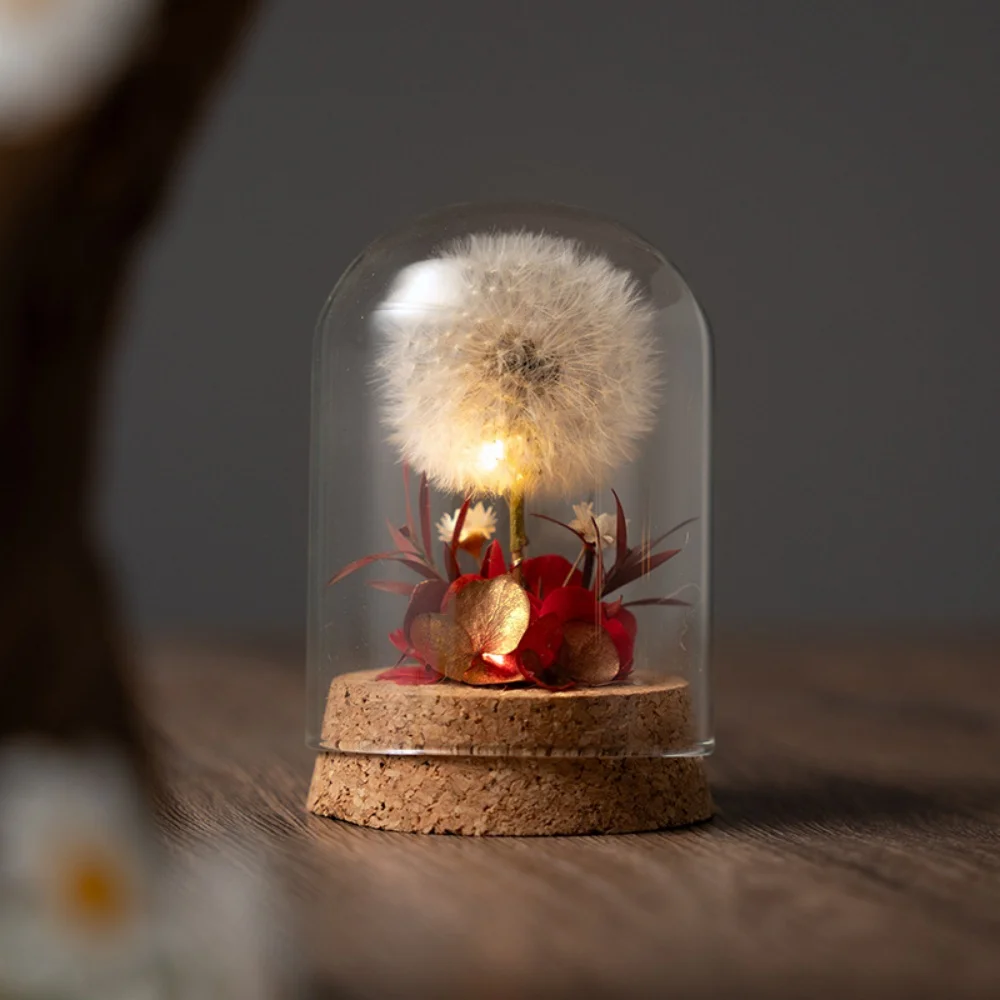 

Mini night light dandelion everlasting dried flower bouquet glass decoration piece