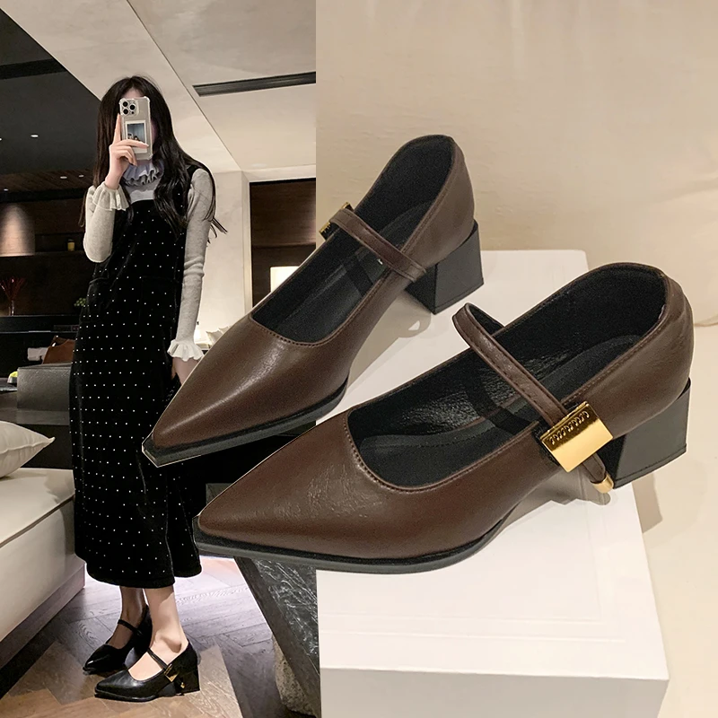 أحذية ماري جين الجديدة للربيع والخريف ذات الكعب المكتنز على الطراز الفرنسي هي أحذية فردية صغيرة قديمة #1