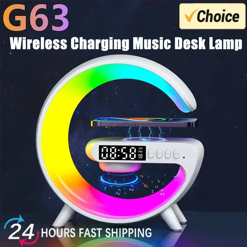 Wireless Speaker Smart Wake LED Up Light RGB Night Light with 15W Wireless Rechargeable Desk Lamp for Bedroom Bedside Game Room