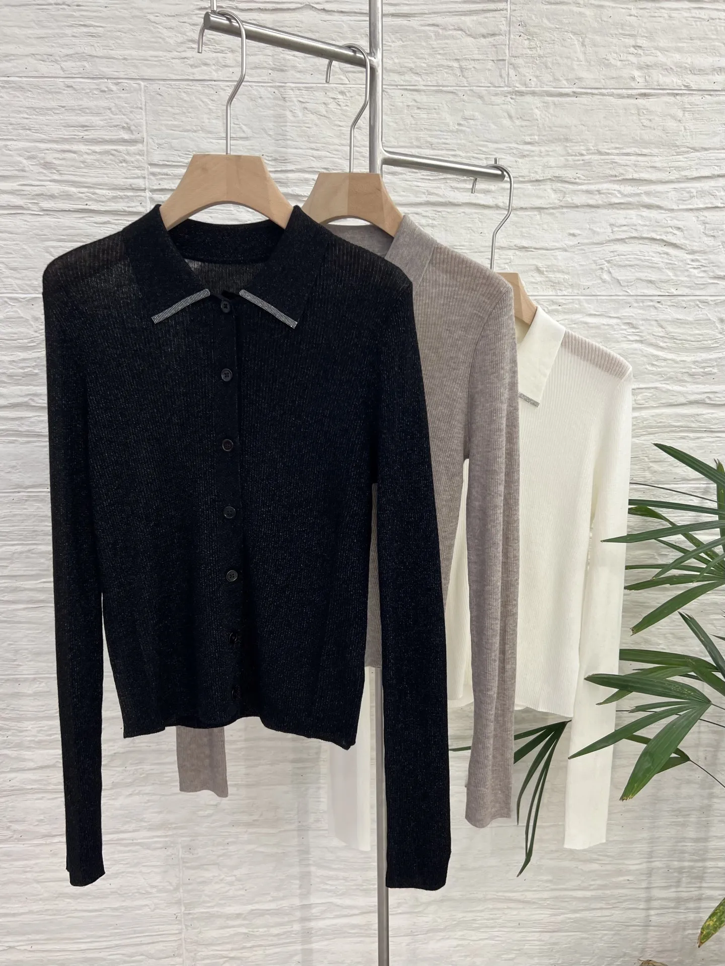 Novo feminino gola polo lã malha cardigan elástico brilho luz luxo cor suave de alta qualidade luz luxo