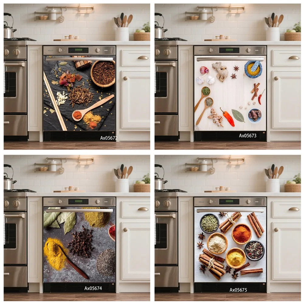 Realistic Dried Spice Herb Seasoning Dishwasher Door Sticker for Kitchen Refrigerator Cabinets Wardrobe Art Mural Decals