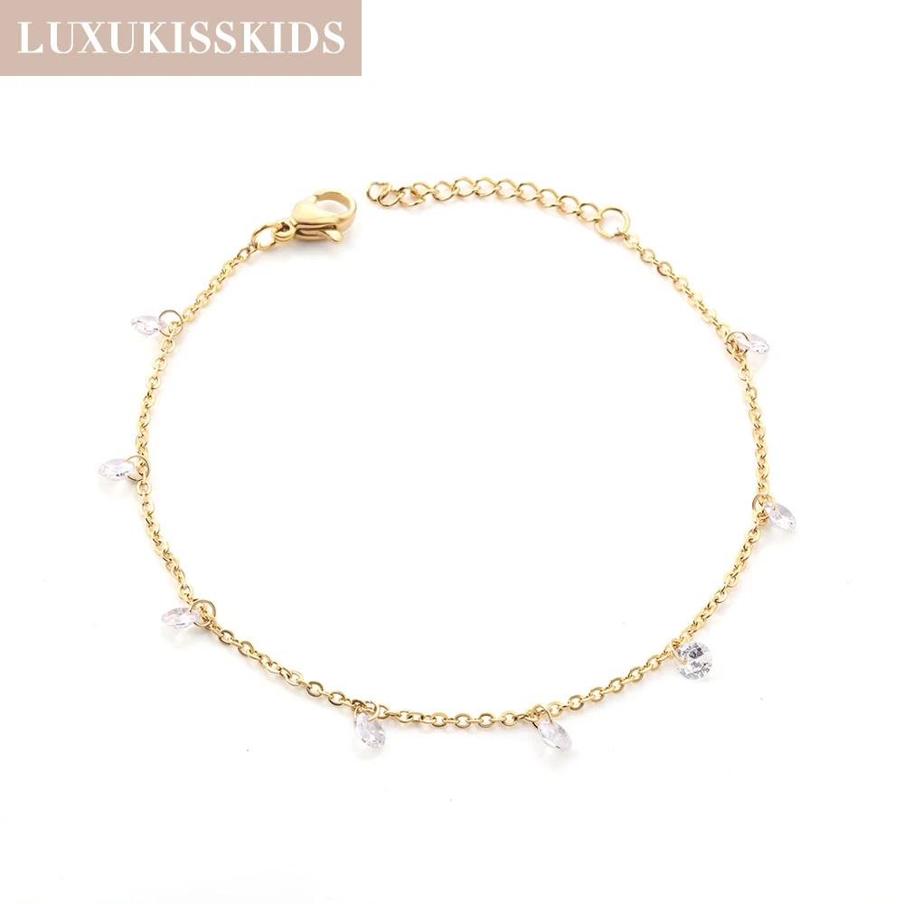 LUXUKISSKIDS Women\'s Hand Bracelets Charm Round Crystal Zircon Gold Color Pulseras Chain Wrist Simple Jewellery Girls Accesorios