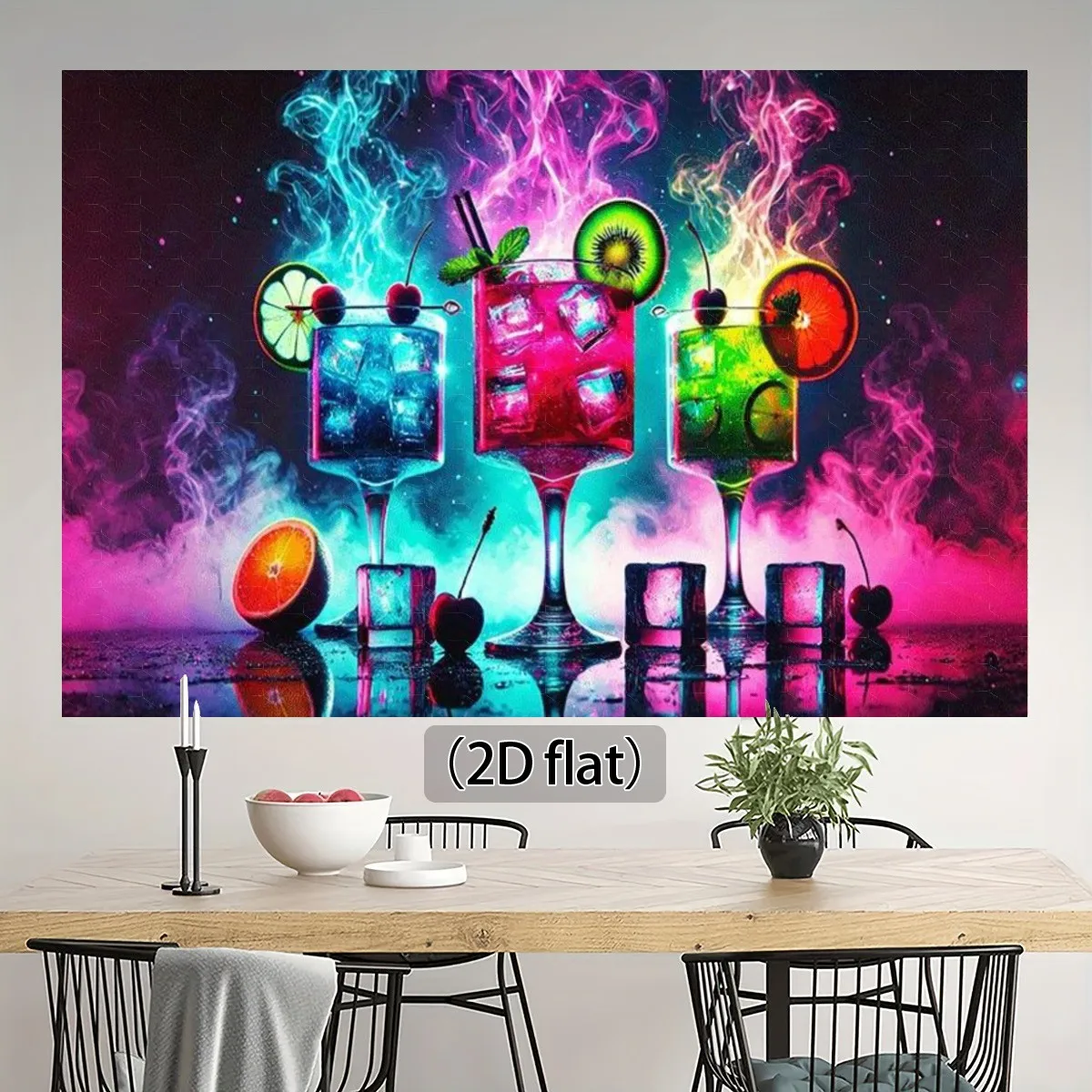 Cocktail Tapestry - Neon Drinks with Fruit Slices, Psychedelic Party Wall Art, Colorful Bar Decor, Polyester, Multiple Sizes