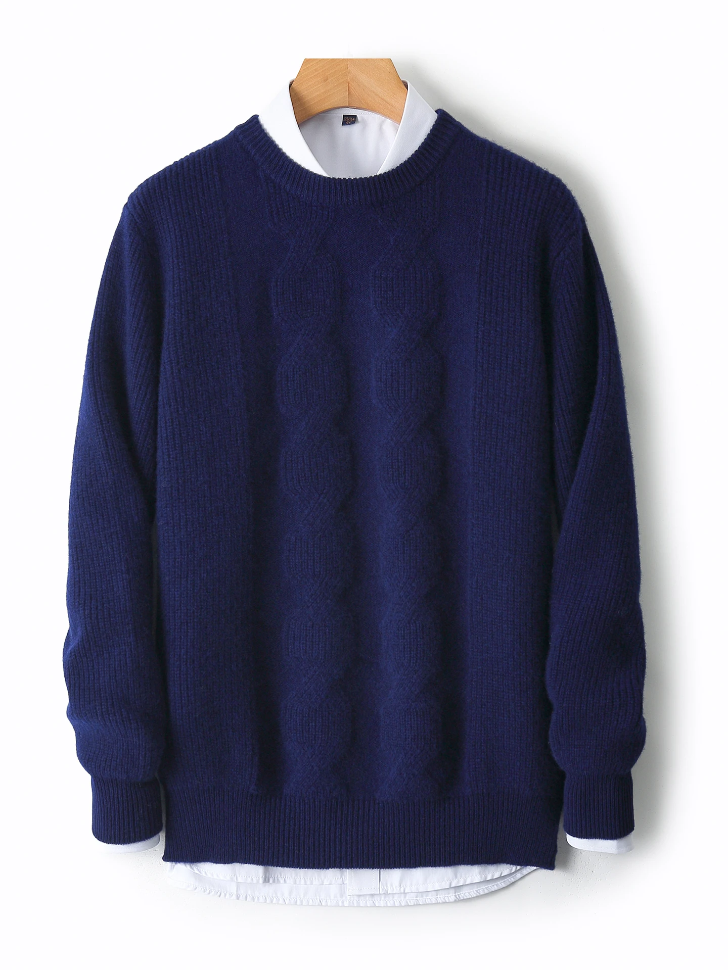 100% pure cashmere sweater men's round neck ingot needle double thick sweater loose knit bottoming shirt
