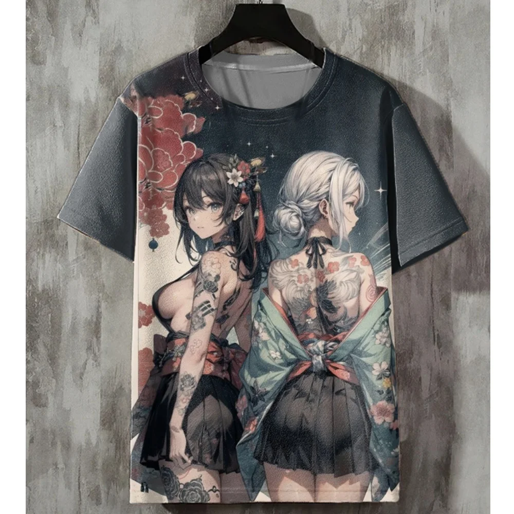 Anime Men\'s T-shirt Sexy Beauty 3D Printed T-shirts Harajuku Tees Short Sleeved Tee Casual Loose Oversized Men Y2k Clothing Tops