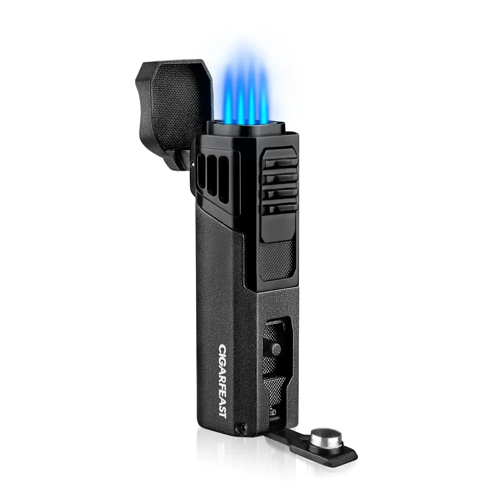 CIGARFEAST Cigar Torch Lighter Butane Refillable Smoking Weed Windproof  with Cigar Punch Mini Torch Holder on Top