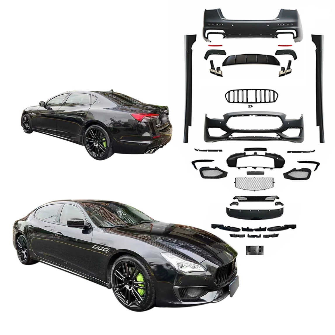 

Auto Facelift Refit Body Kit For Maserati Quattroporte 2014-2020 Upgrade to 2021 Trofeo front rear bumper side skirt pipe grille