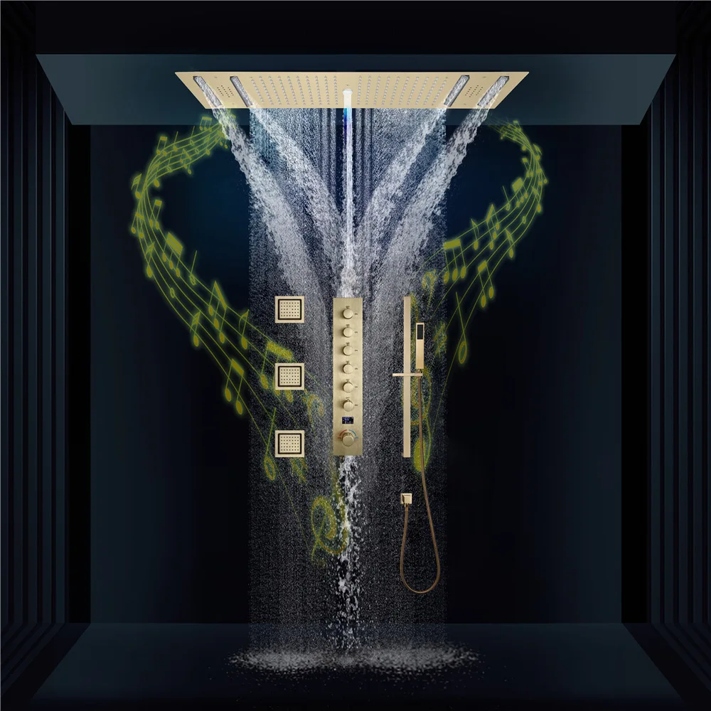 

36x12 Inch LED Music Rainfall Shower Panel Set with Digital Thermostatic Mixer Valve