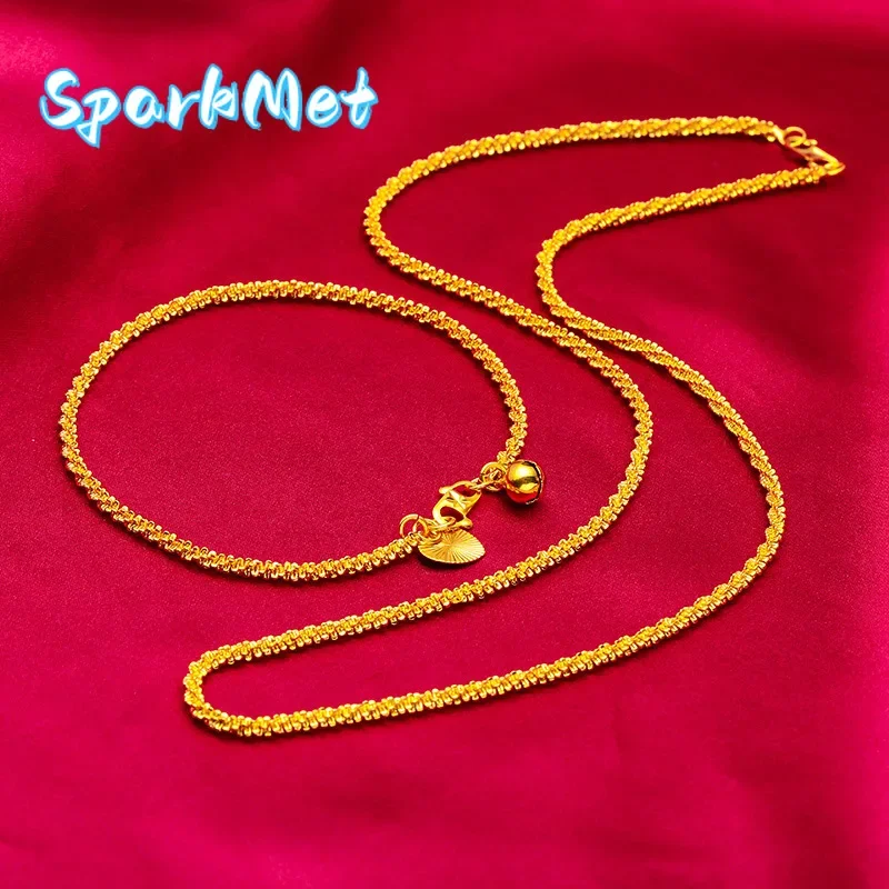

Sparkmet24K Golden Caterpillar Bracelet Necklace AU999 Soft gold, three-dimensional and cute shape, round gold section connectio