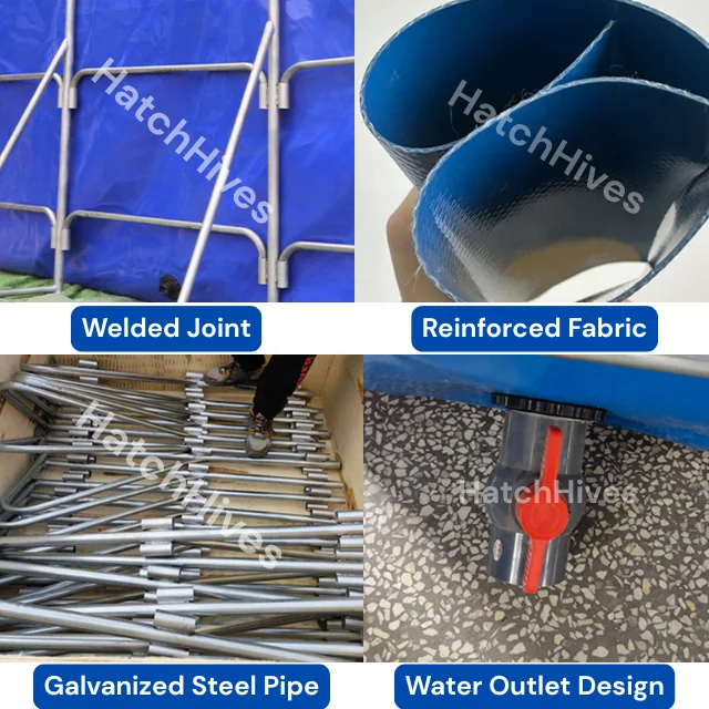 Square Tarpaulin PVC Fish Tank, Reinforced Galvanized Steel Frame, Intensive Aquaculture RAS System, Durable Water Pond