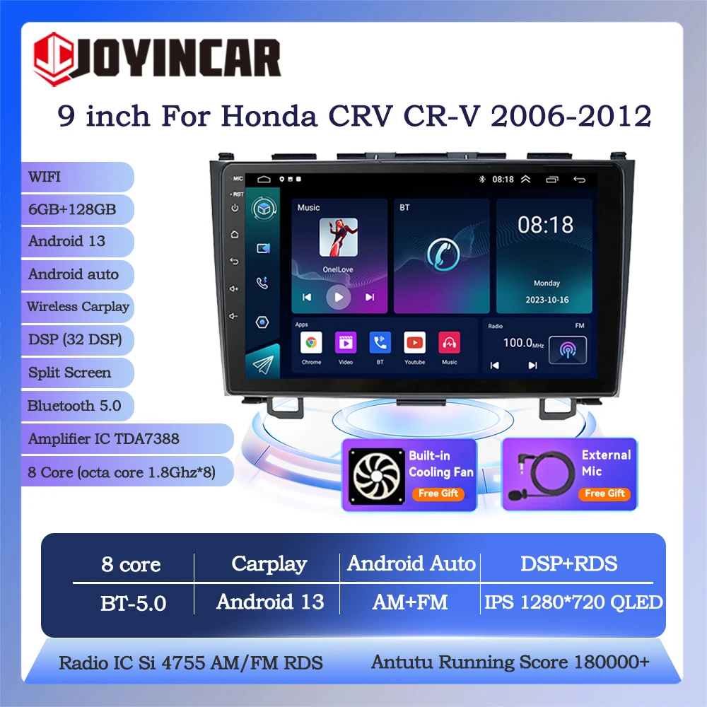 

Joyincar 8 Core Android 13 2 Din Car Radio Multimedia Video Player For Honda CRV CR-V 2006-2012 Carplay GPS Autoradio Head Unit