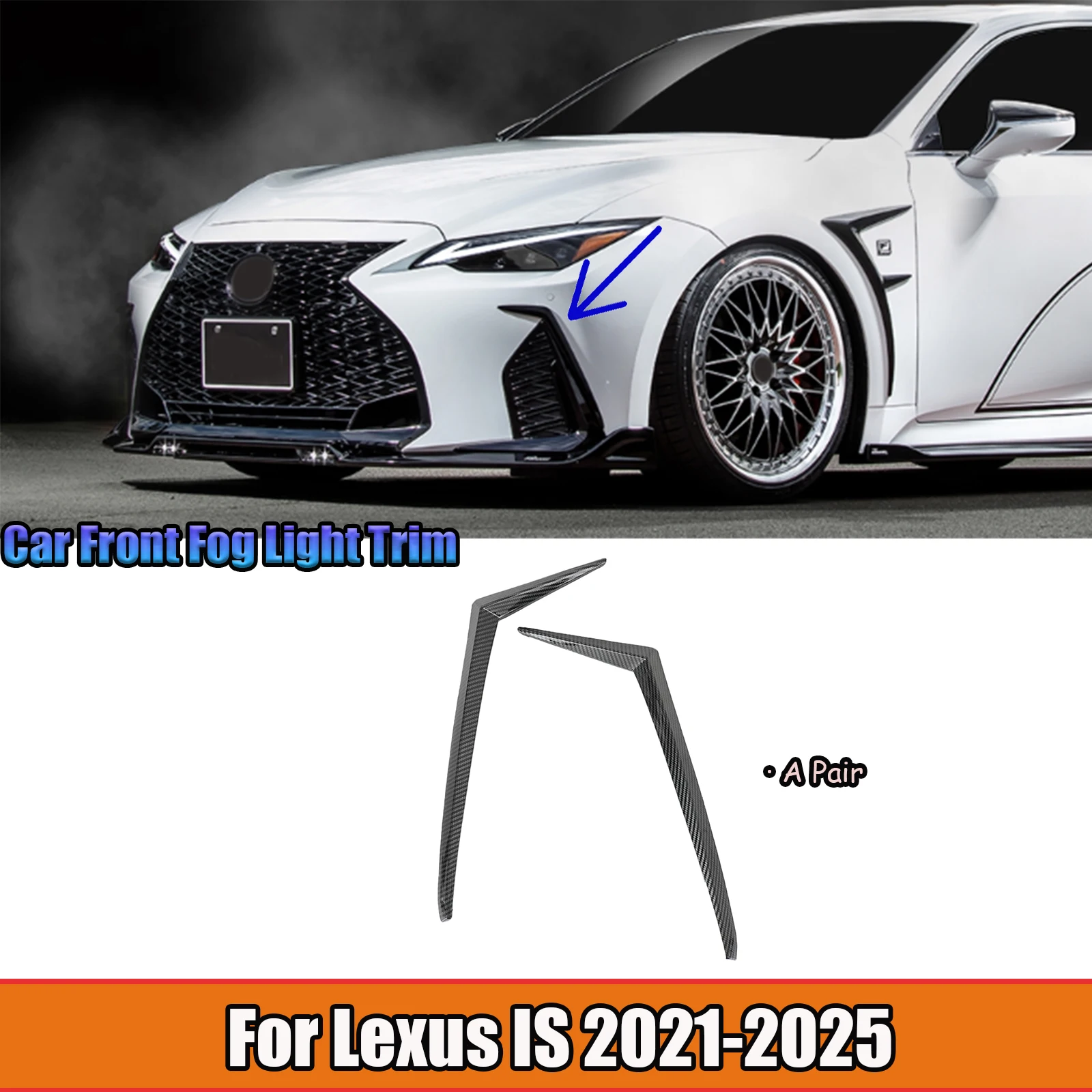 For Lexus IS 2021-2025 A Pair Front Fog Light Trim Strip Owen Style Body Kits Car Accessories Carbon Fiber Style ABS Plastic