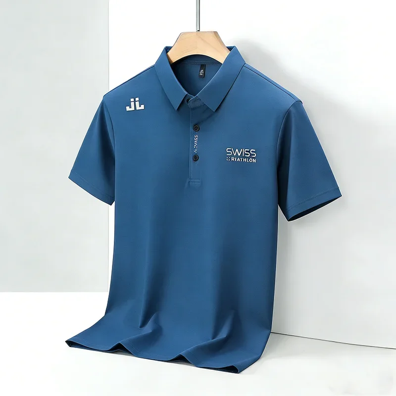Herren Mode Türkisblaues Poloshirt mit Kragen Kurzarm Casual Business Golf Outdoor Oberteil mit Druckdetail