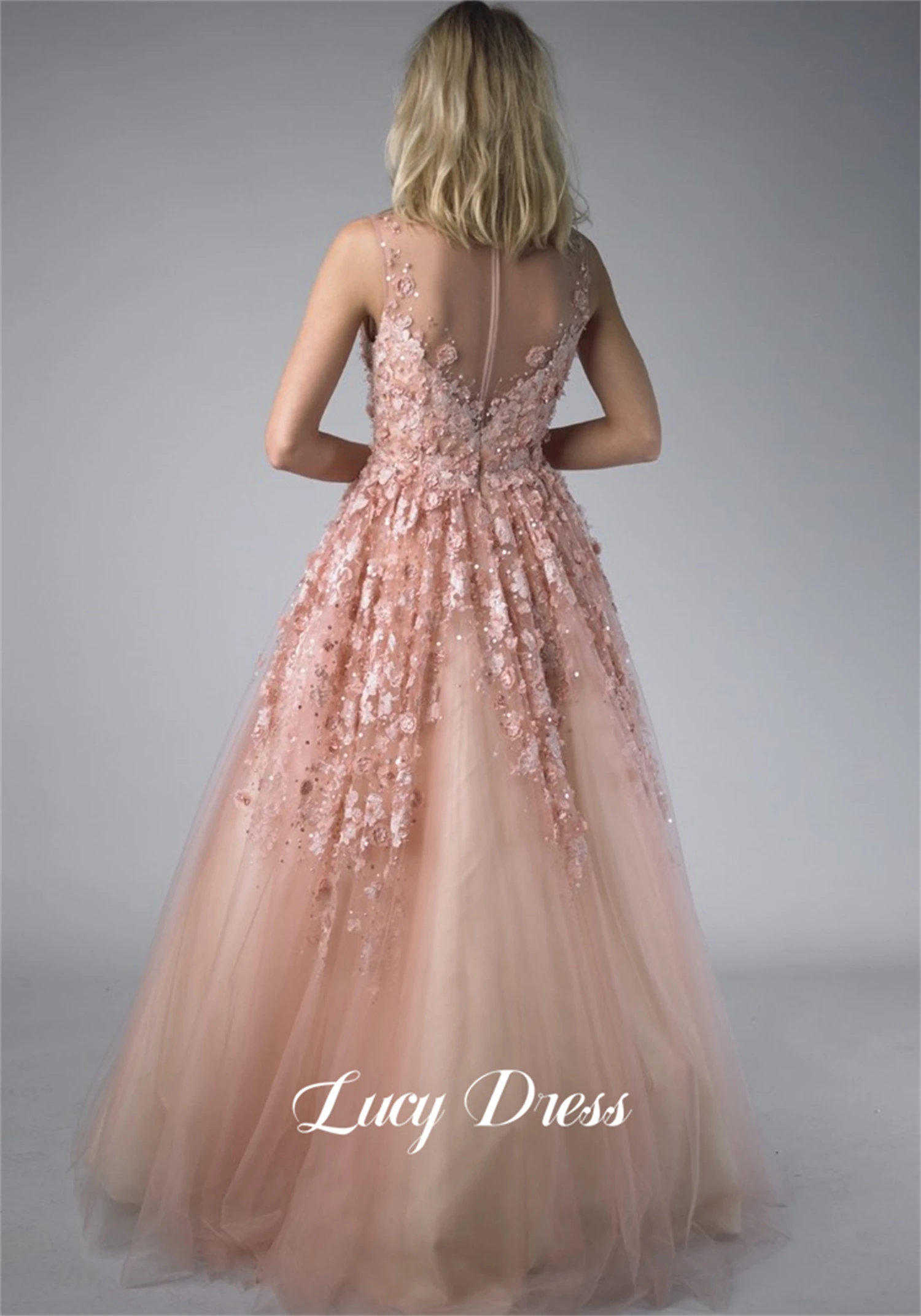 Lucy Line A 3D Flower Decoration Pink Party Dress Birthday V-neck Prom Women 2024 Elegant Dresses Evening Luxury Formal Gown