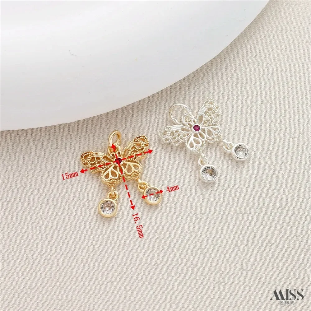 

14K Gold-plated Zircon Hollow Butterfly Tassel Pendant DIY Bracelet Necklace Earrings Hanging Accessories