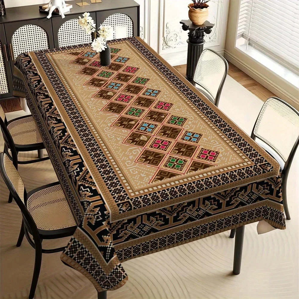 1pc Medieval-style retro patchwork patterned tablecloth with simple European-style pattern designxzj