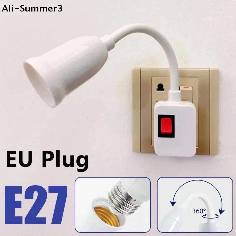 

【S63】Патрон E27 с поворотной головкой и выключателем, прямое подключение, вилка EU, для светодиодных настольных ламп, стальной гибкий шланг-рычаг