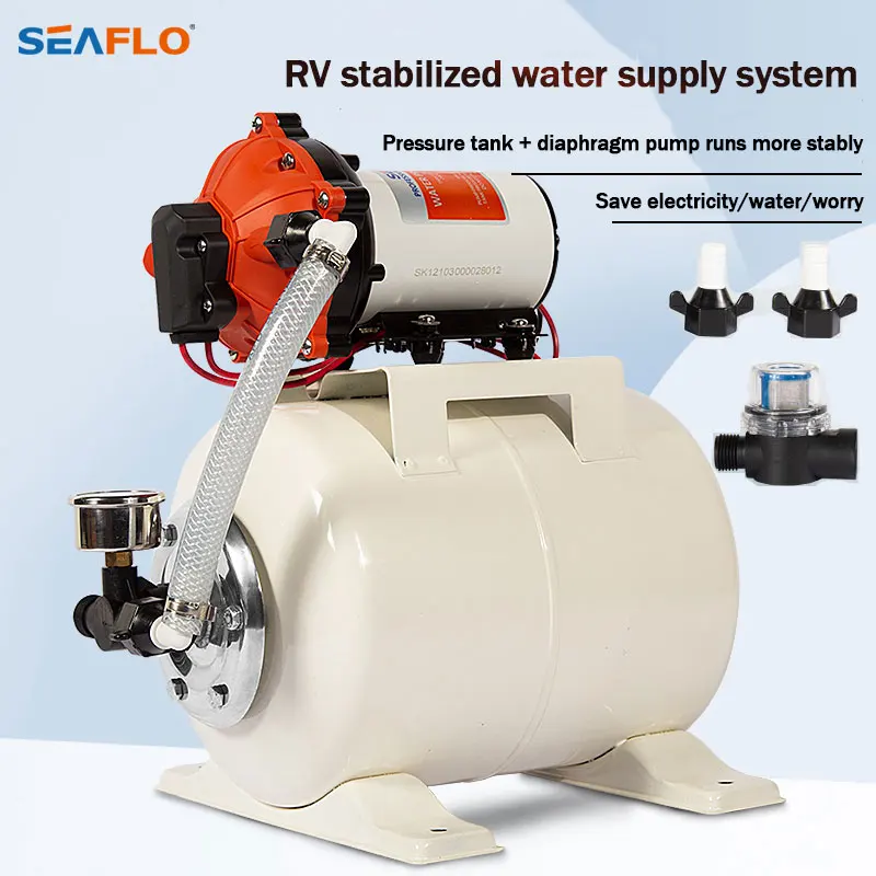 SeaFlo RV Marine Water Pump 12 V/24V DC 60 PSI 5.5 GPM 8L Accumulator Water Supply Pressure System Pressure Tank