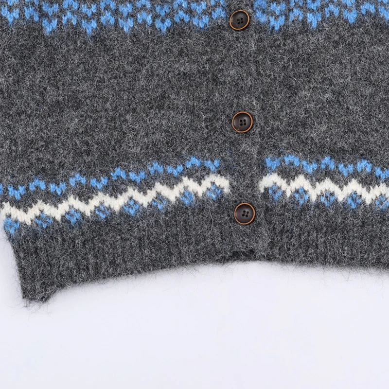 Осенне-зимняя европейская и американская женская одежда, новый свободный жаккардовый вязаный повседневный свитер с воротником-стойкой, кардиган