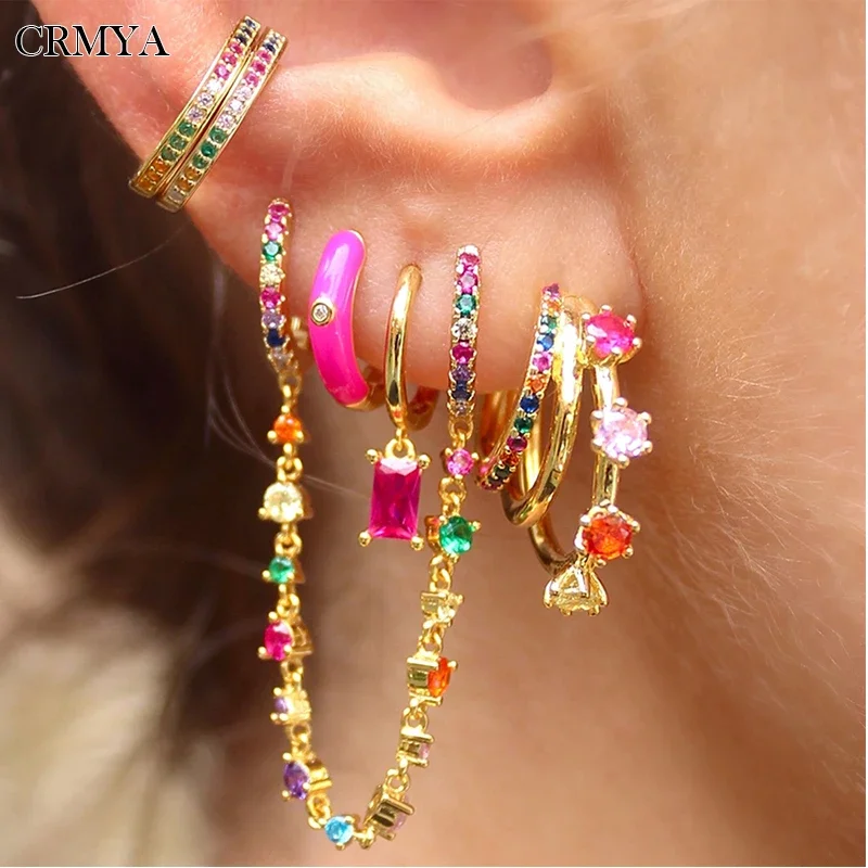 CRMYA Gold color Stud Earrings For Women Vintage Color CZ Zircon Piercing Women\'s Earrings 2022 Trend Jewelry Wholesale