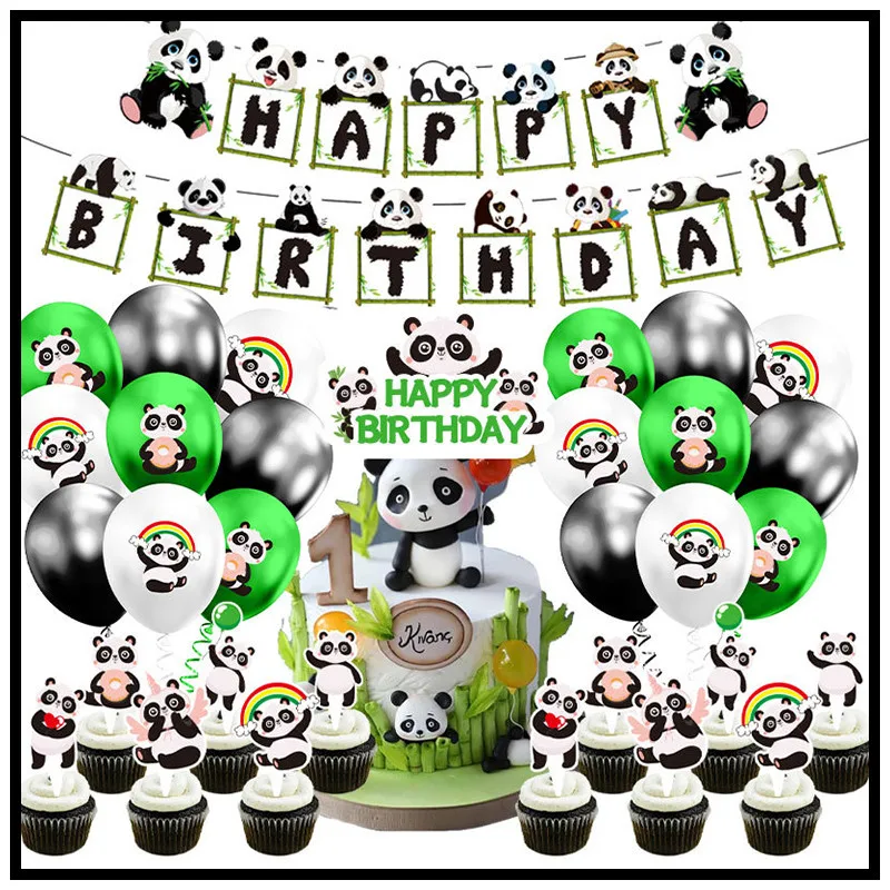 Cartoon Panda Birthday Party Decoration Kit Panda Bamboo Theme Paper Plate Napkins Cup Balloon Baby Shower DIY Supplies for Kids