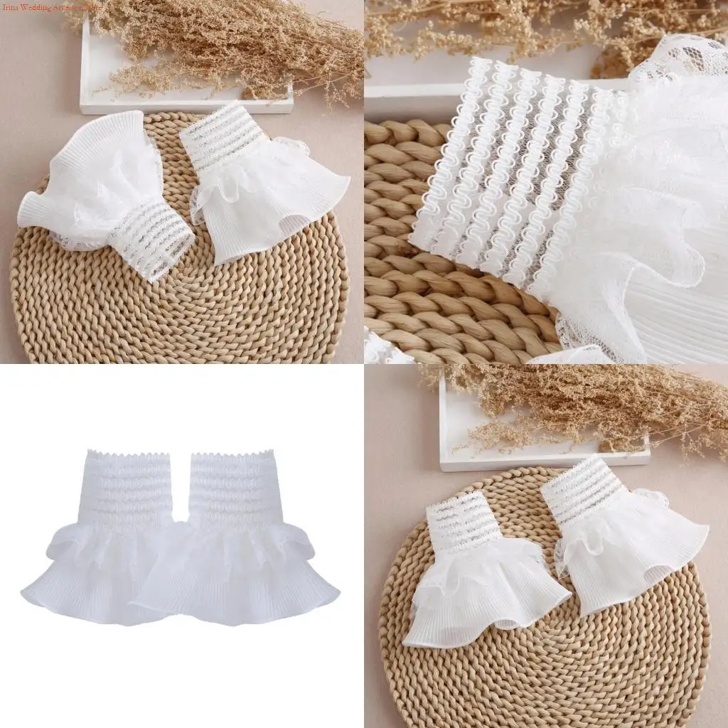 G92D Wrist Cuffs for Women Ruffle Pleated Cuffs Detachable Shirts Fake Sleeve Cuffs