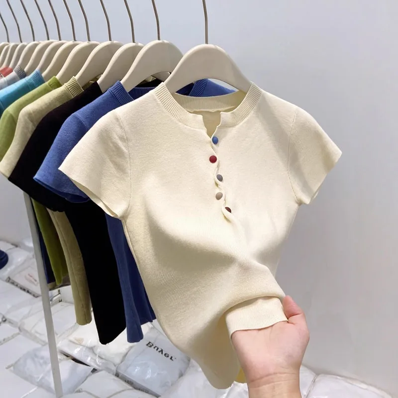 

2026 New Summer O-Neck Knitted Sweater Women Pullovers Slim Short Sleeve Knit Sweater Pullover Women Tops Sueter Feminino Q2796