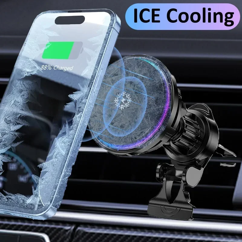 

30W Ice Cooling Magnetic Wireless Car Charger Fast Charging Station for iPhone15 14 13 12 Pro Max MacSafe Car Phone Holder Stand
