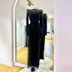 Black Evening Dress Luxury Crystal Long Sleeves Mermaid  Gowns for Women 2023 Trumpet Modest Formal Party Dresses