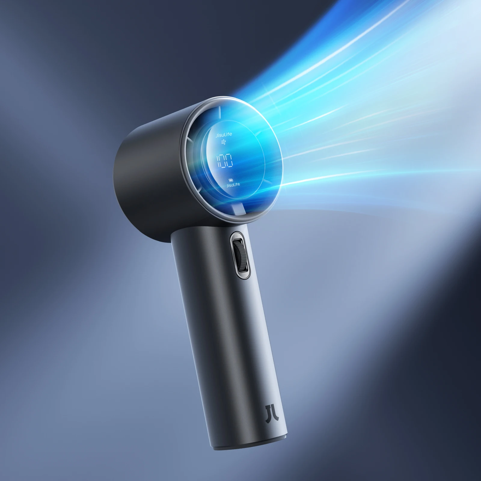 Image of JISULIFE Tragbarer Handventilator, Mini-Turbolüfter mit einstellbarer Geschwindigkeit (von 1 bis 100), 5000 mAh Akku mit Metallgehäuse, Digitalanzeige, für Damen, Herren, Reisen/Outdoor,