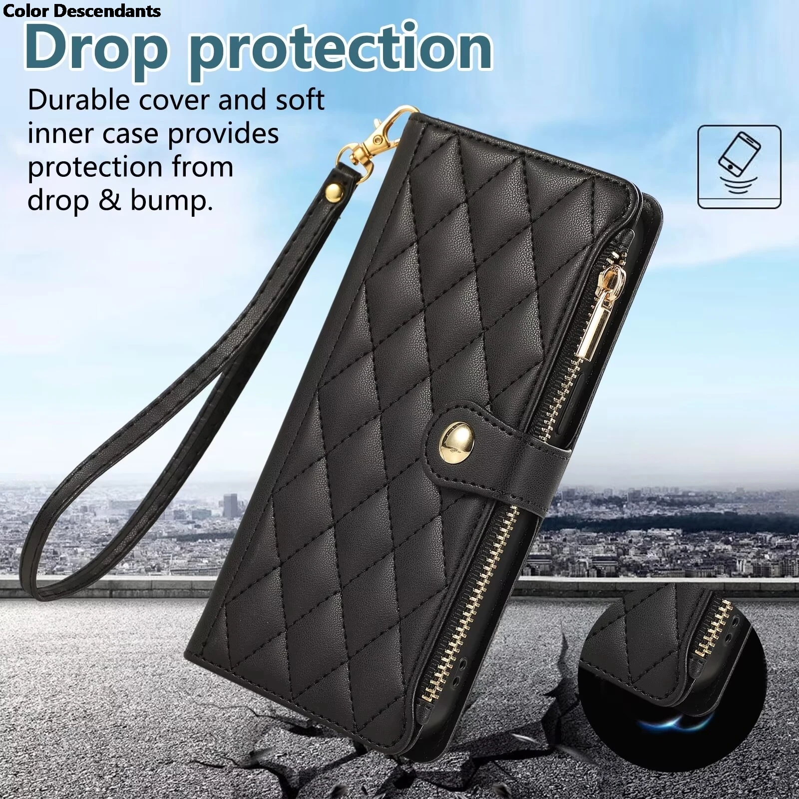 Luxury Lanyard Flip Leather Phone Case for Samsung Galaxy Z Fold 6 5 4 3 Zipper Wallet Card Cover