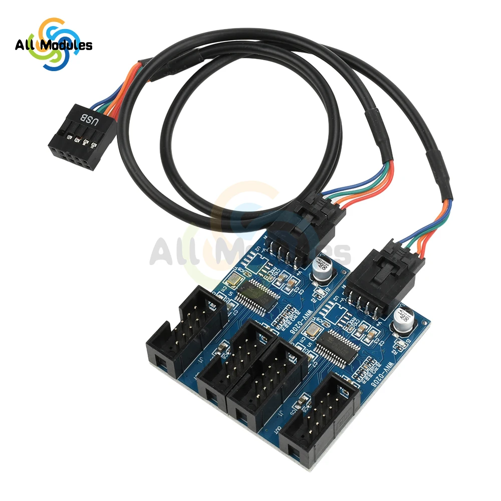 9Pin USB Splitter Motherboard 1 to 2 Female Interface Header Splitter Extension Cable Adapter for 1 to 4 USB HUB Connectors