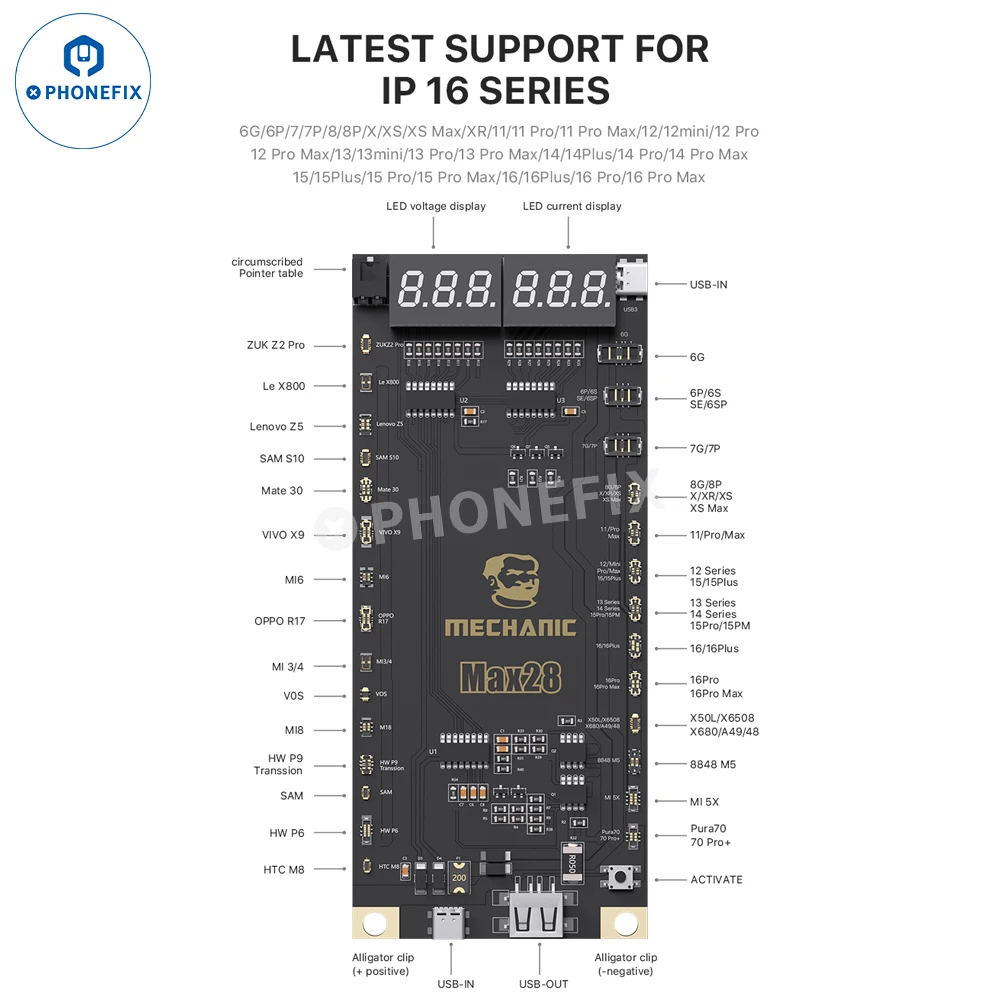 MECHANIC Max28 Battery Actived Panel Fast Charge Detection Board For iPhone 6-16Pro Max Samsung Xiaomi Android Phone Activation