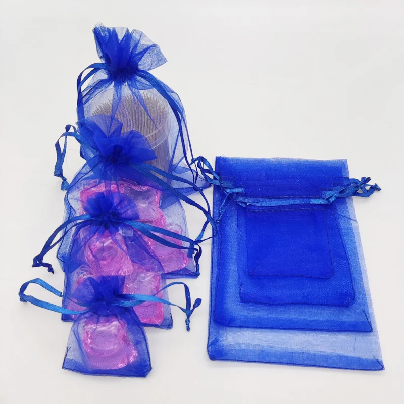 

100pcs Royal Blue Gift Bag Wedding Jewlery Pouch Bags Organza Gift Bags Christmas Gift Drawstring Organza Bag Packaging Pouches