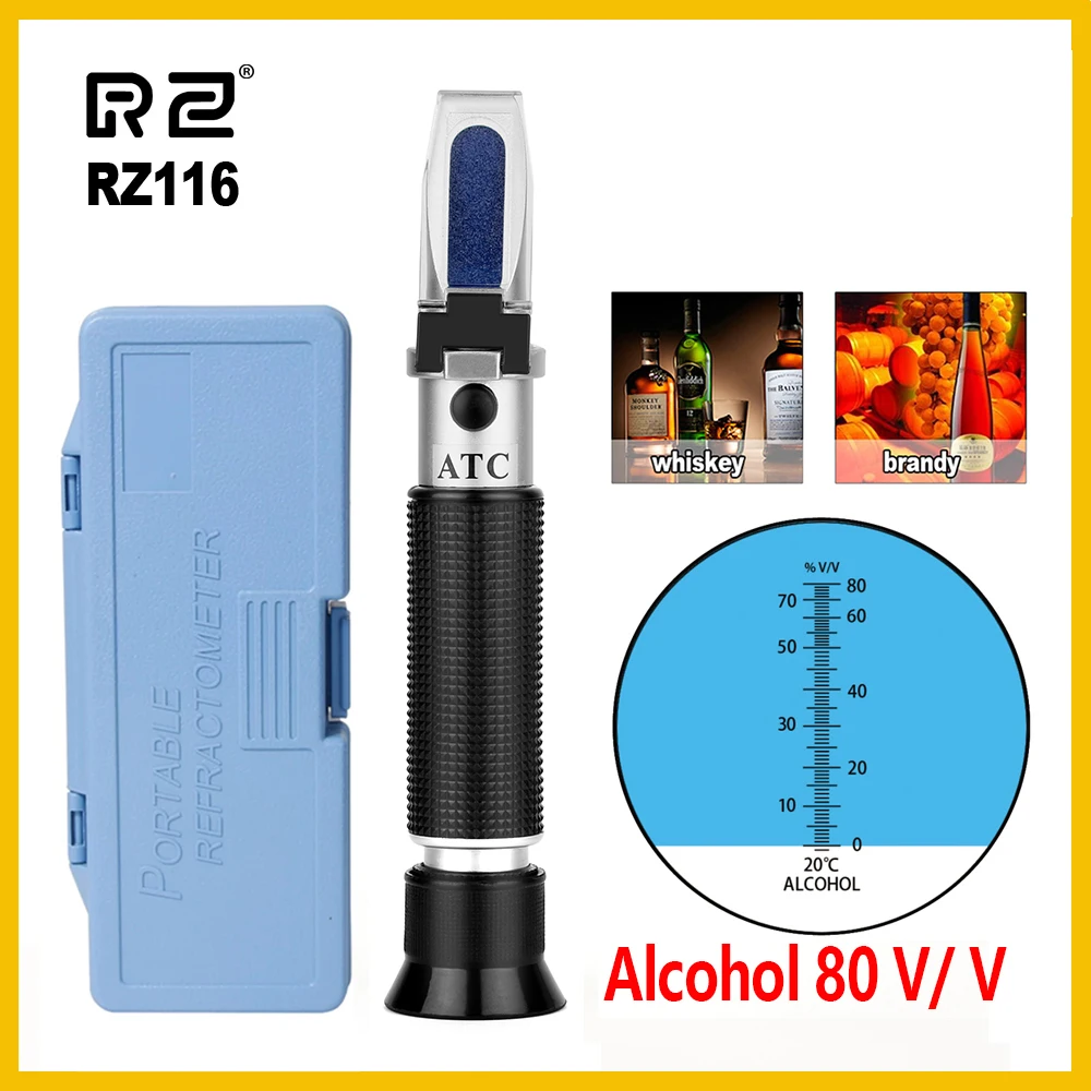 RZ Refractometer Alcohol Alcoholometer Meter 0~80%V ATC Handheld Tool Hydrometer Concentration Spirits Tester Refractometer