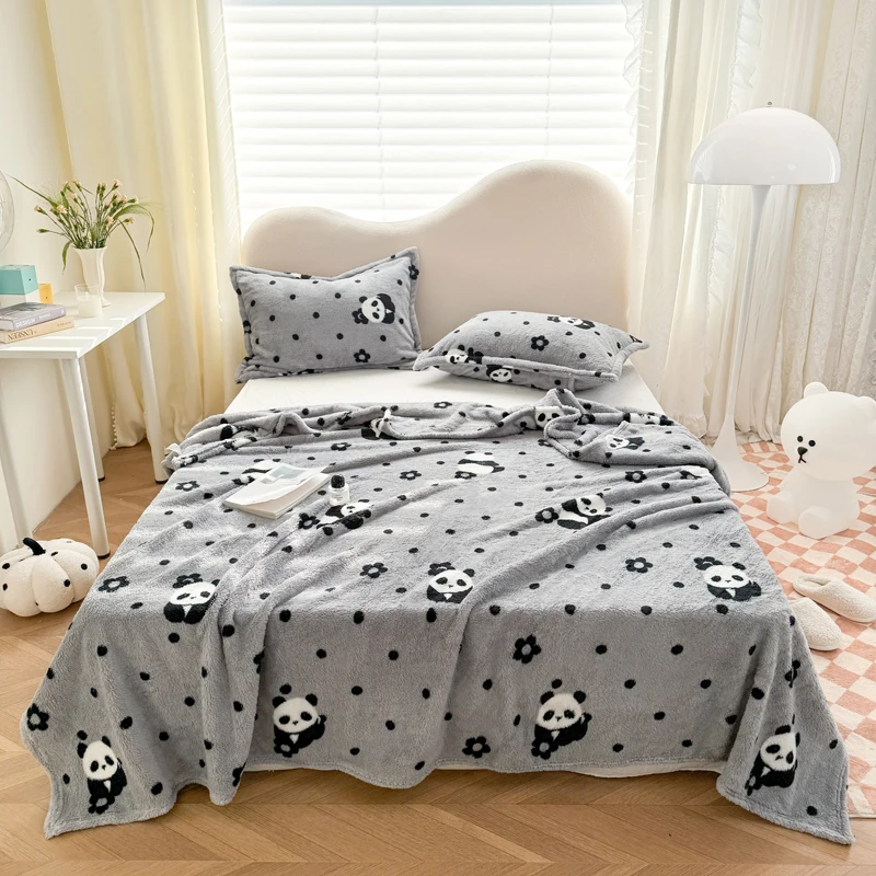 Panda Printed Fluffy Blanket for Beds Single/Queen/King Plush Fleece Plaids for Sofa Soft Warm Thow Blanket for Winter