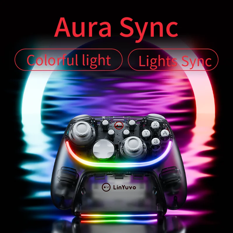 LinYuvo Wireless Controller&Charging Dock KS55 for Switch with Dual Vibration,6-Axis Gyro,Turbo,Hall Effect Joystick&RGB Light