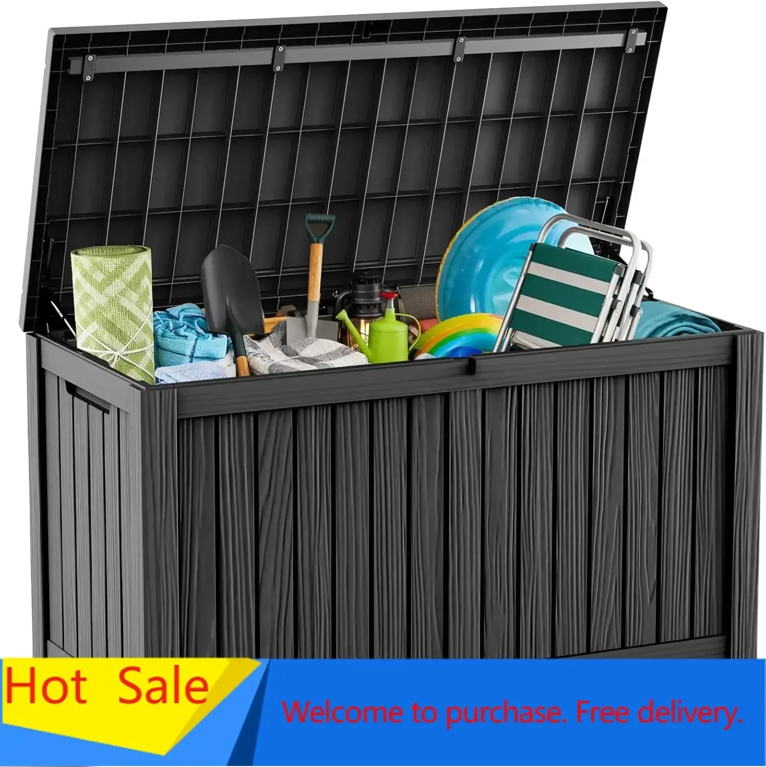 180 Gallon Outdoor Storage Box, Large Waterproof Deck Box, Lockable Resin Storage Container with Reinforced Support for Patio Cu