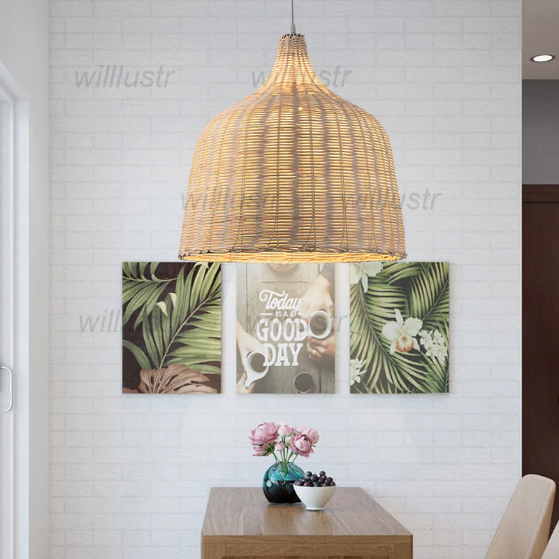 

Pastoral Bamboo Pendant Lamp Hand Knitted Wicker Suspension Light Hotel Cafe Homestay Bar Bedroom Zen Hanging Ceiling Chandelier