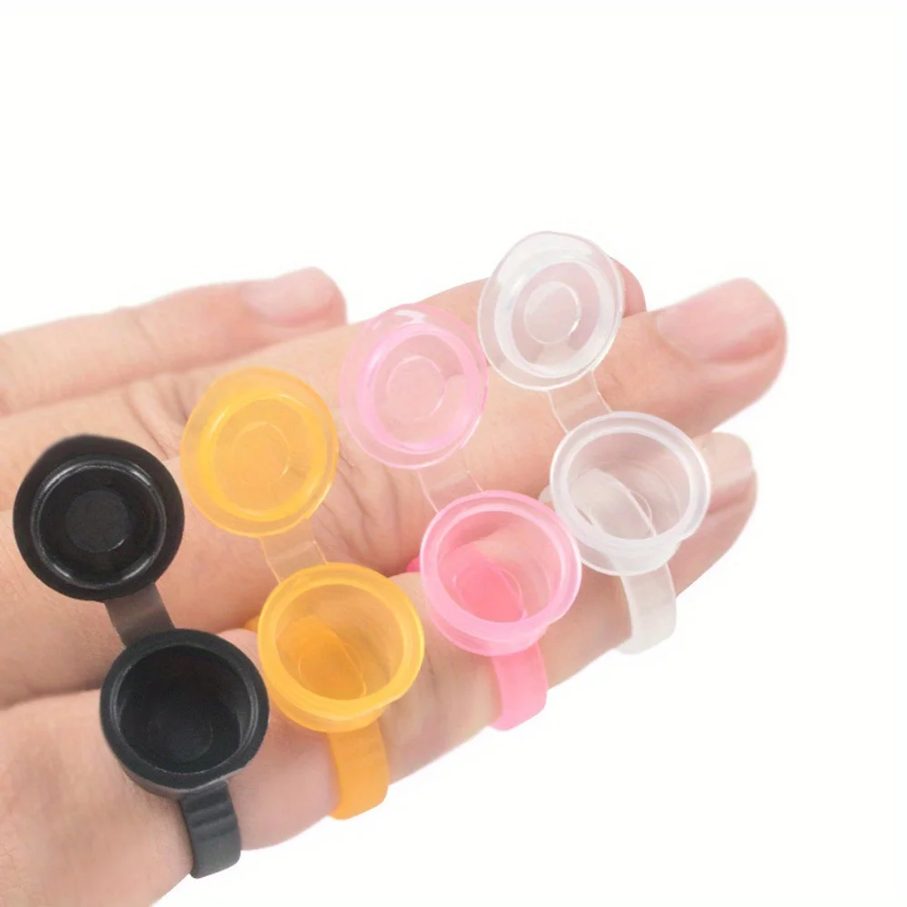 Tattoo Pigment Ink Ring Cups with Lid Cover Cap Eyelash Extend Glue Holder Container Microblading Tattoo Makeup Tools 100pcs