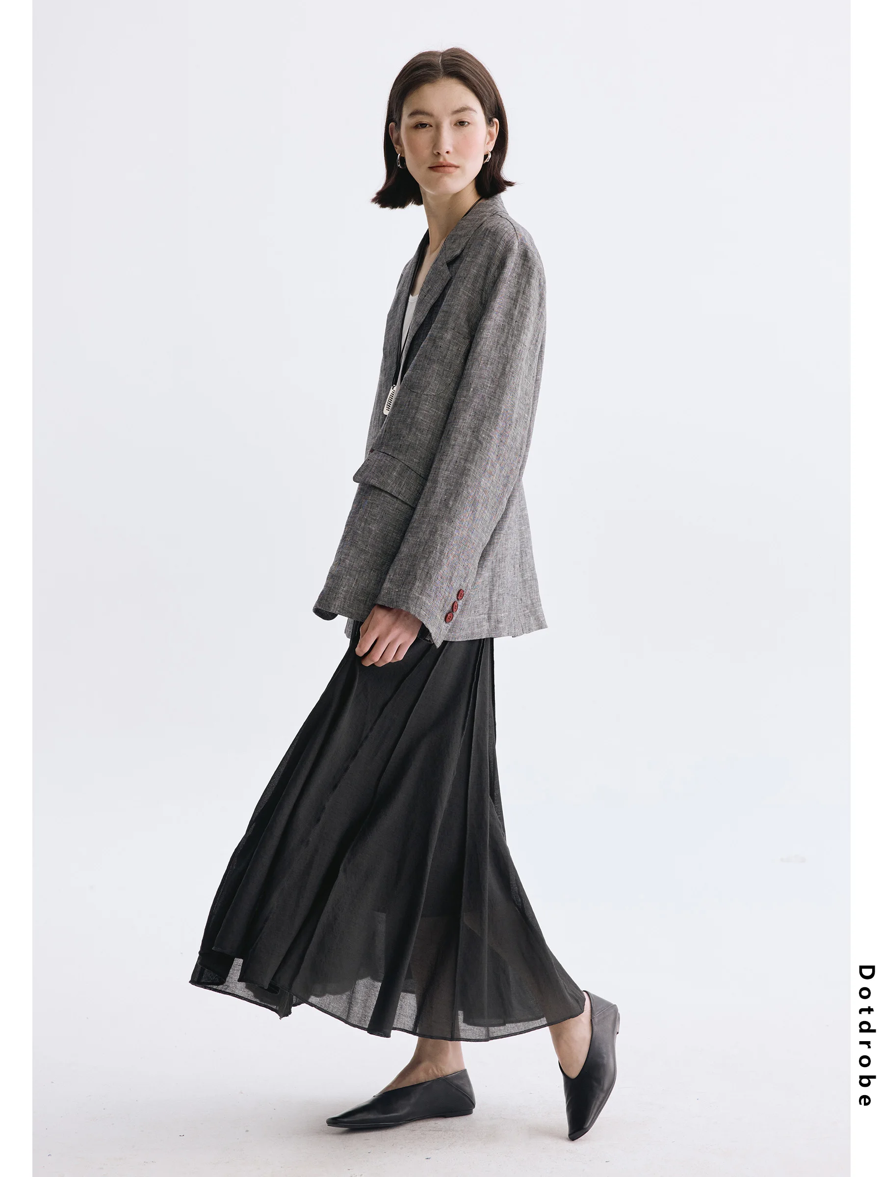 DotDrobe Pure Linen Casual Minimalist Women's Suit Spring Summer New Style Loose Fit Long Sleeve Regular Length Coat