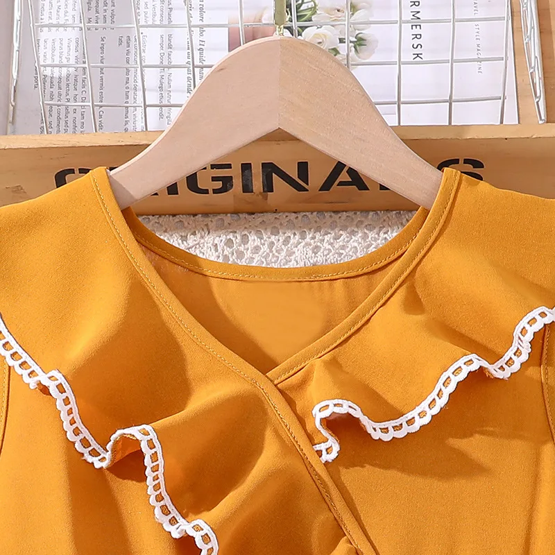 Kids Casual Dress for Girls Clothes Summer New Children Fashion Yellow Ruffles Sleeveless A-line Elegant Princess Dress 7-14Y