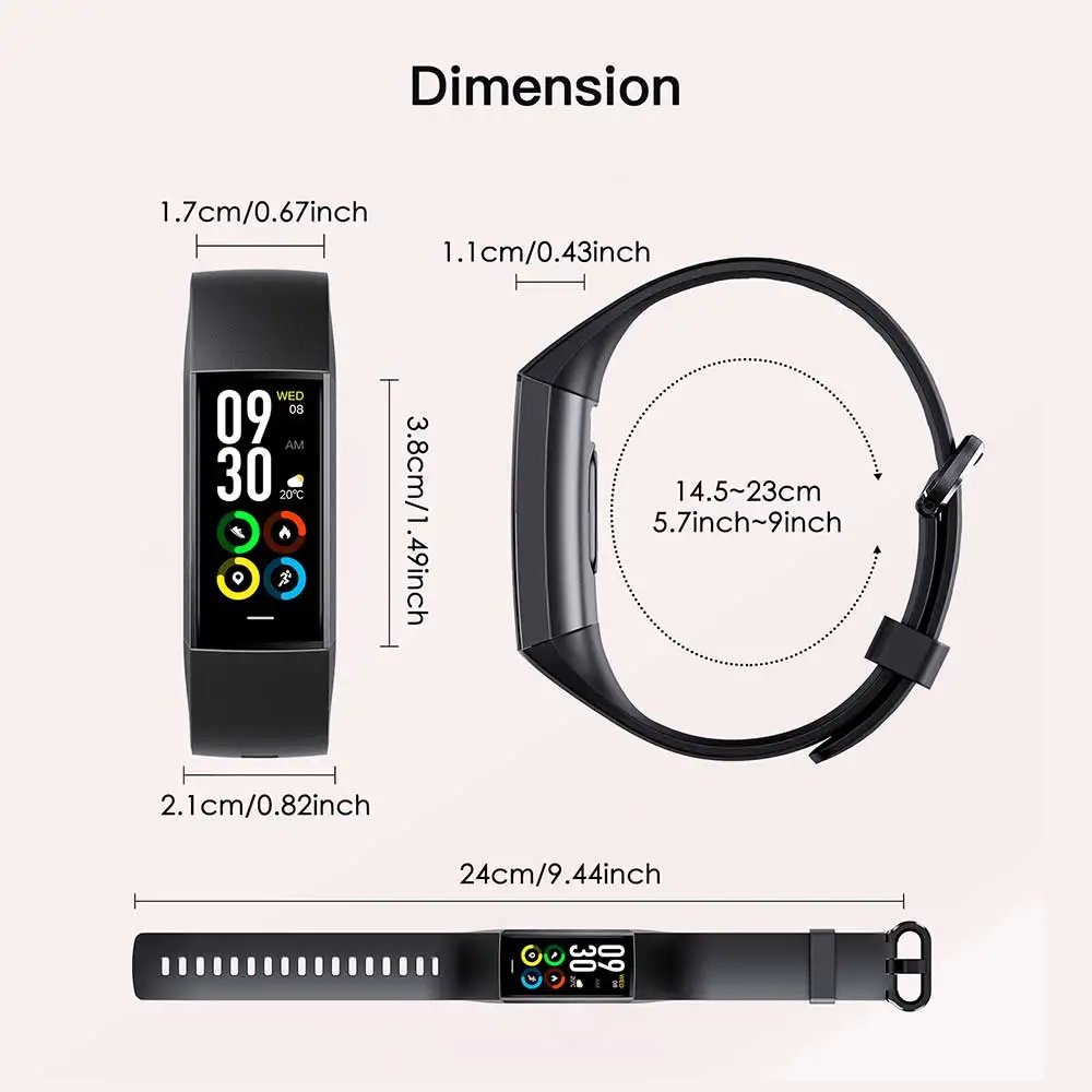 Smart Wristband Men Women Waterproof Fitness Tracker Smart Bracelet BP/Spo2/Sleep Health Monitor Long Standby Time for Sports.