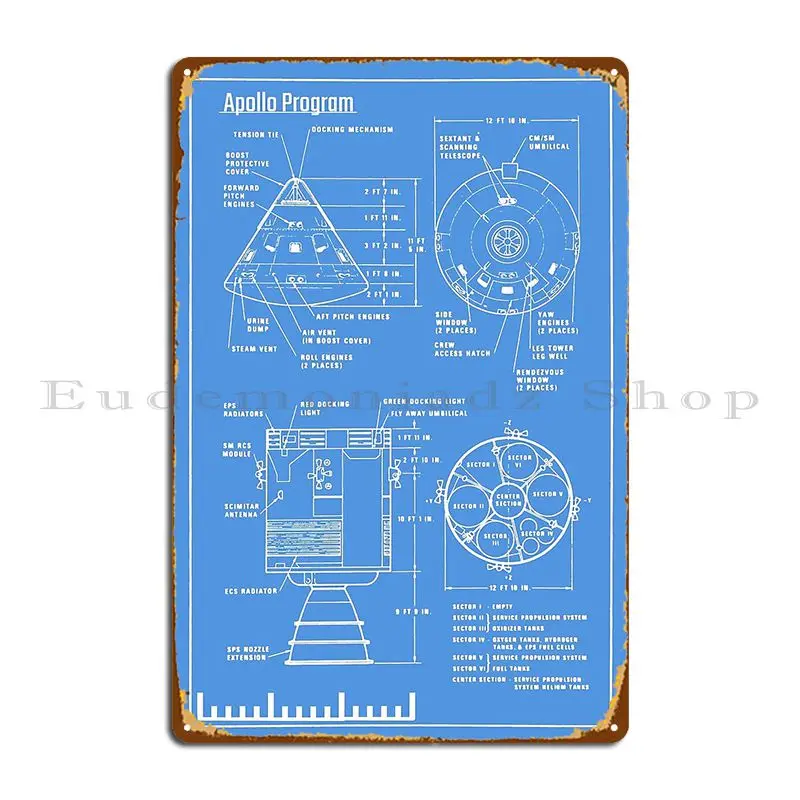 Apollo Program White Stencil Saturn V Metal Plaque Poster Rusty Designing Wall Pub Home Printing Tin Sign Poster