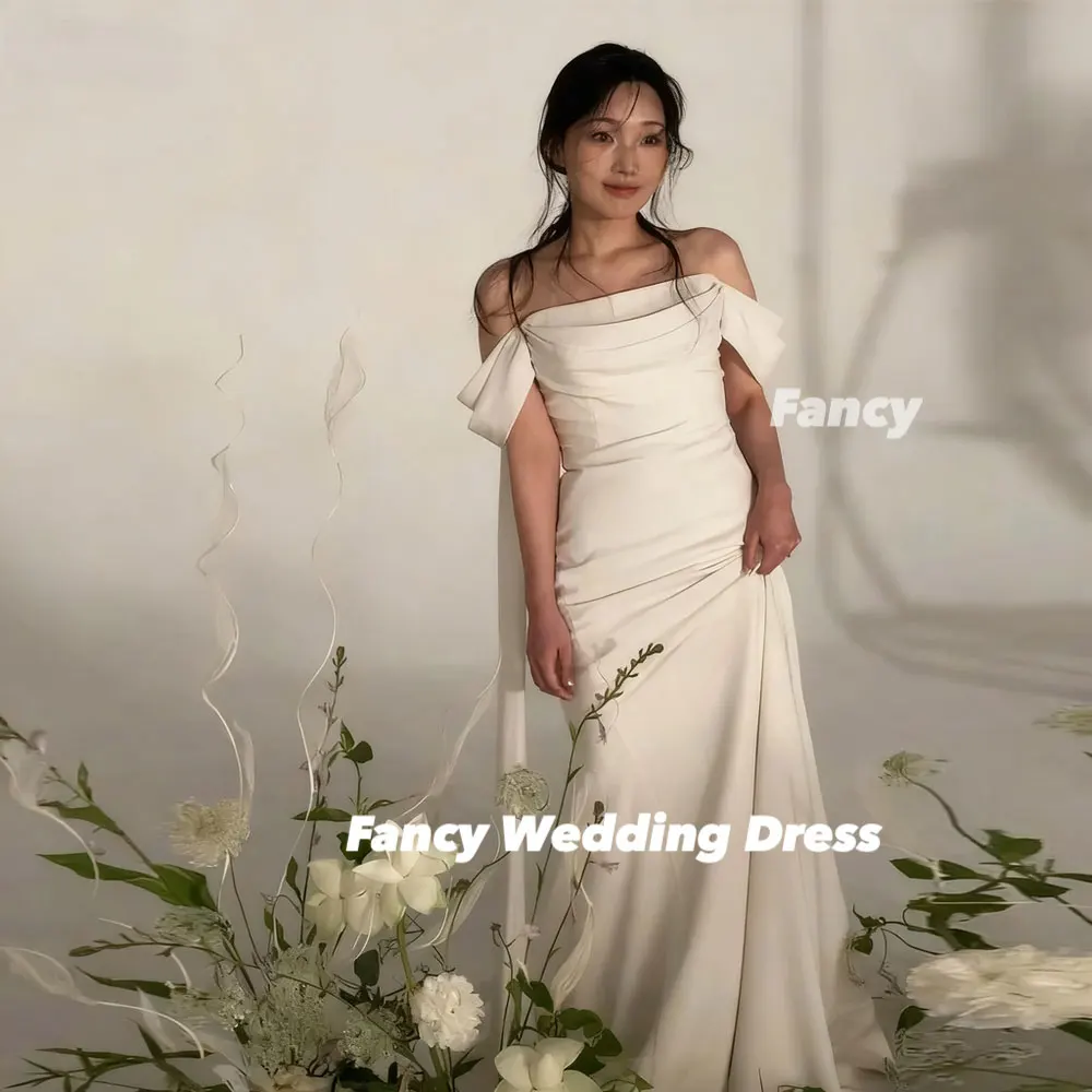 Fancy Customized Off Shoulder Korea Wedding Dress Mermaid Elastic Satin Evening Party Dresses Back Corset 웨딩드레스